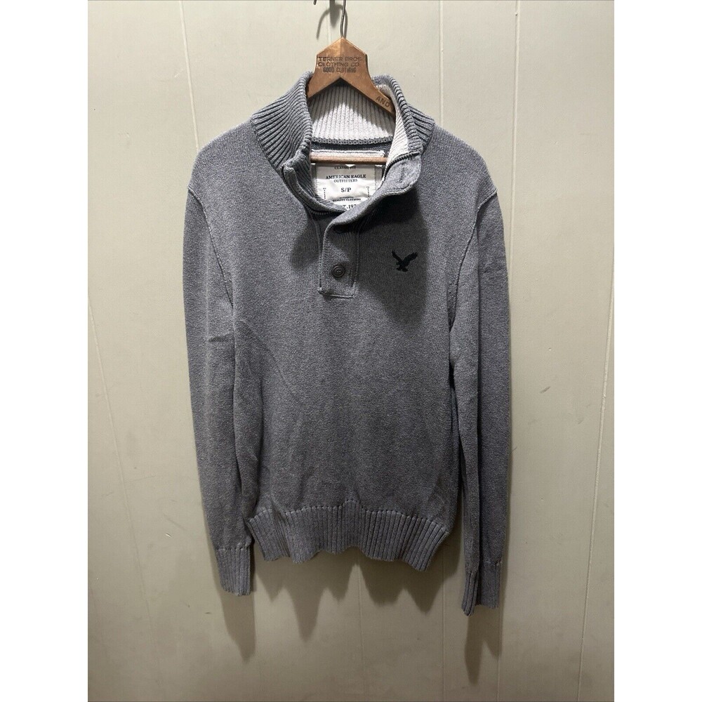 American Eagle Mens Gray Long Sleeve 1/2 Zip Button Pullover Sweater Size S/P